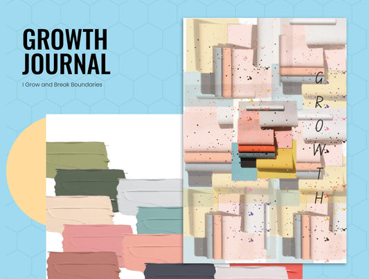 Cover page of the 'Growth Digital Journal' from the 'Woman of My Dreams' series, featuring an abstract and colorful design symbolizing personal growth, resilience, and breaking boundaries.