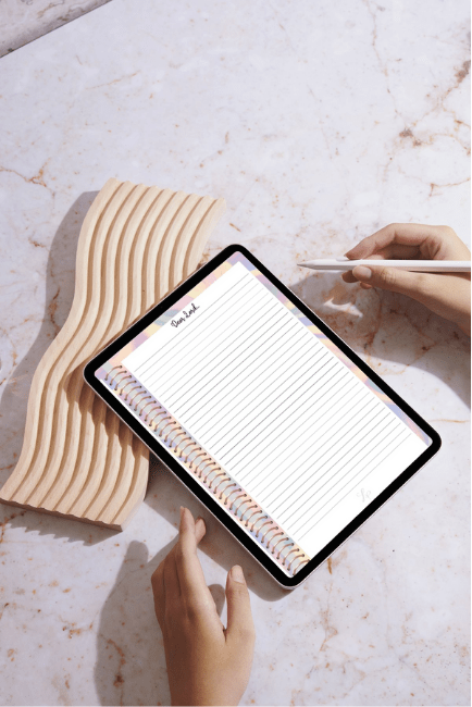 Digital planner app for organization and productivity, featuring a daily planner page with customizable design elements.